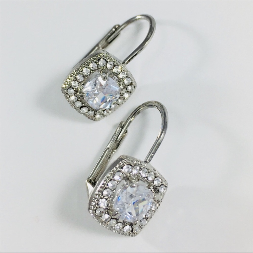 Cushion Cut Lever back Cz Hoop Earrings - Picture 2 of 5